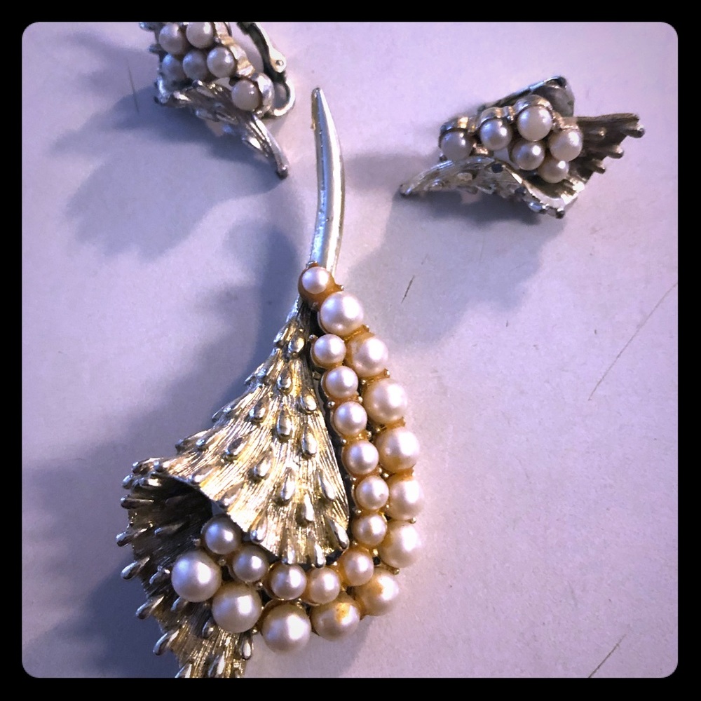 Vintage Brooch and clip earrings set